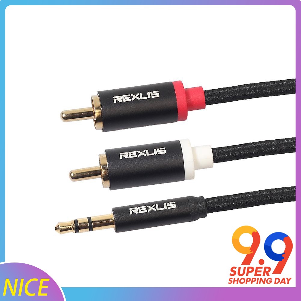 Male to 2 RCA Widewing 3.5mm Ja Cotton Braided Aux Audio Cable for Home Theater Speaker [video 