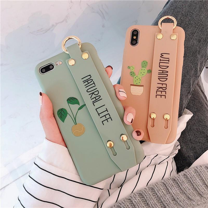 Ốp lưng hình xương rồng kèm dây đeo tay cho điện thoại iphone 12 pro max 11 pro max 7 8 6s 6 plus X XR XS Max Cactus Pattern TPU Case