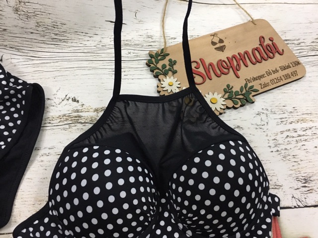 Bikini đồ bơi chấm bi áo ngực mút dày phối lưới