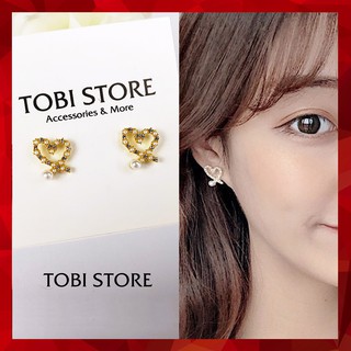 Khuyên tai nụ dành cho nữ hình trái tim đính ngọc và pha lê NO SKU 89 TOBI STORE