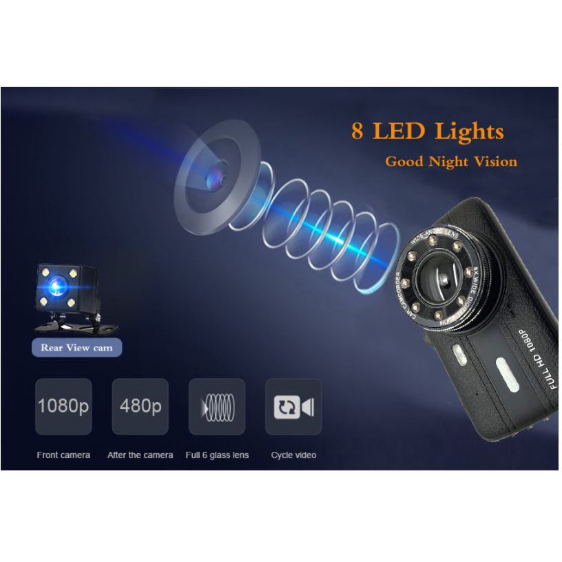 Camera Hành trình ô tô trước sau Full HD 1080P 2570 - Tích hợp 8 LED+ Thẻ nhớ 32GB