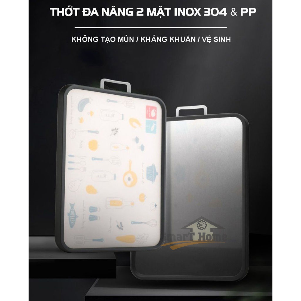 Thớt Inox 304 Kháng Khuẩn Masuto - Thớt Kháng Khuẩn 2 Mặt Chất Liệu Cao Cấp , An Toàn , Chống Nấm Mốc , Rã Đông Nhanh