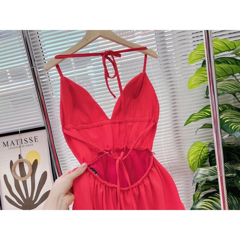 Đầm maxi đũi 2 dây hở lưng / Đỏ / Maxi đi biển, đi chơi