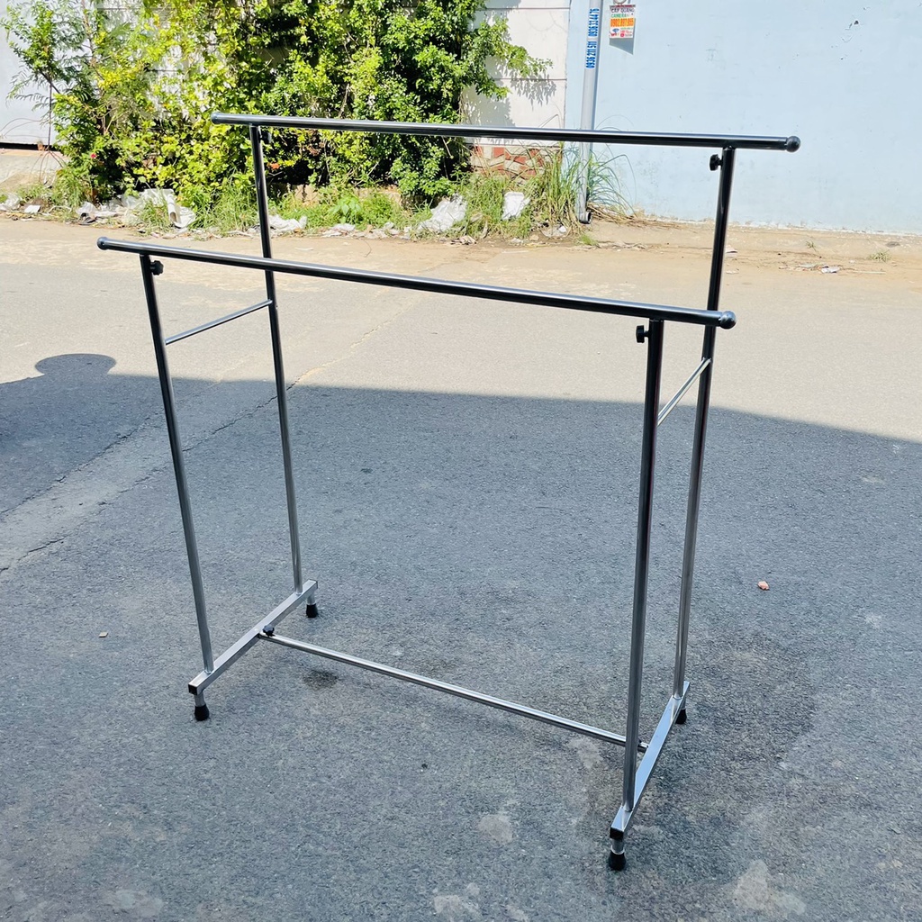 Sào phơi đồ đôi inox chắc chắn, chân vuông cao cấp, treo quần áo không khoen (R50*D120*C130cm)