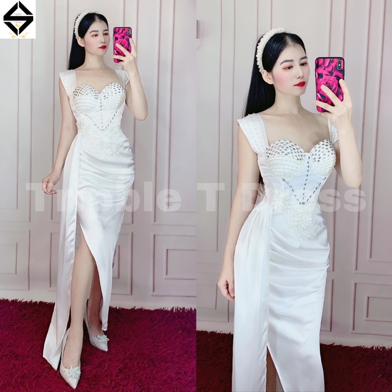 Đầm body dự tiệc kết cườm và hoa nổi sang trọng TRIPBLE T DRESS - size M/L - MS369V