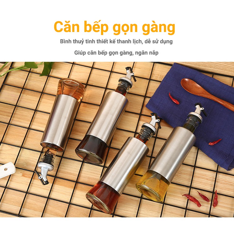 Chai Đựng Dầu Ăn, Nước Mắm, Nước Tương Thủy Tinh Bọc INOX - ĐẢM BẢO AN TOÀN CHO SỨC KHỎE | BigBuy360 - bigbuy360.vn