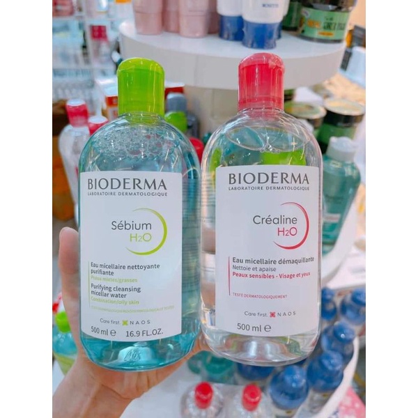 Nước Tẩy Trang Bioderma H2O 500ml Créaline Hồng, Sébium Xanh [BẢN NỘI ĐỊA PHÁP]