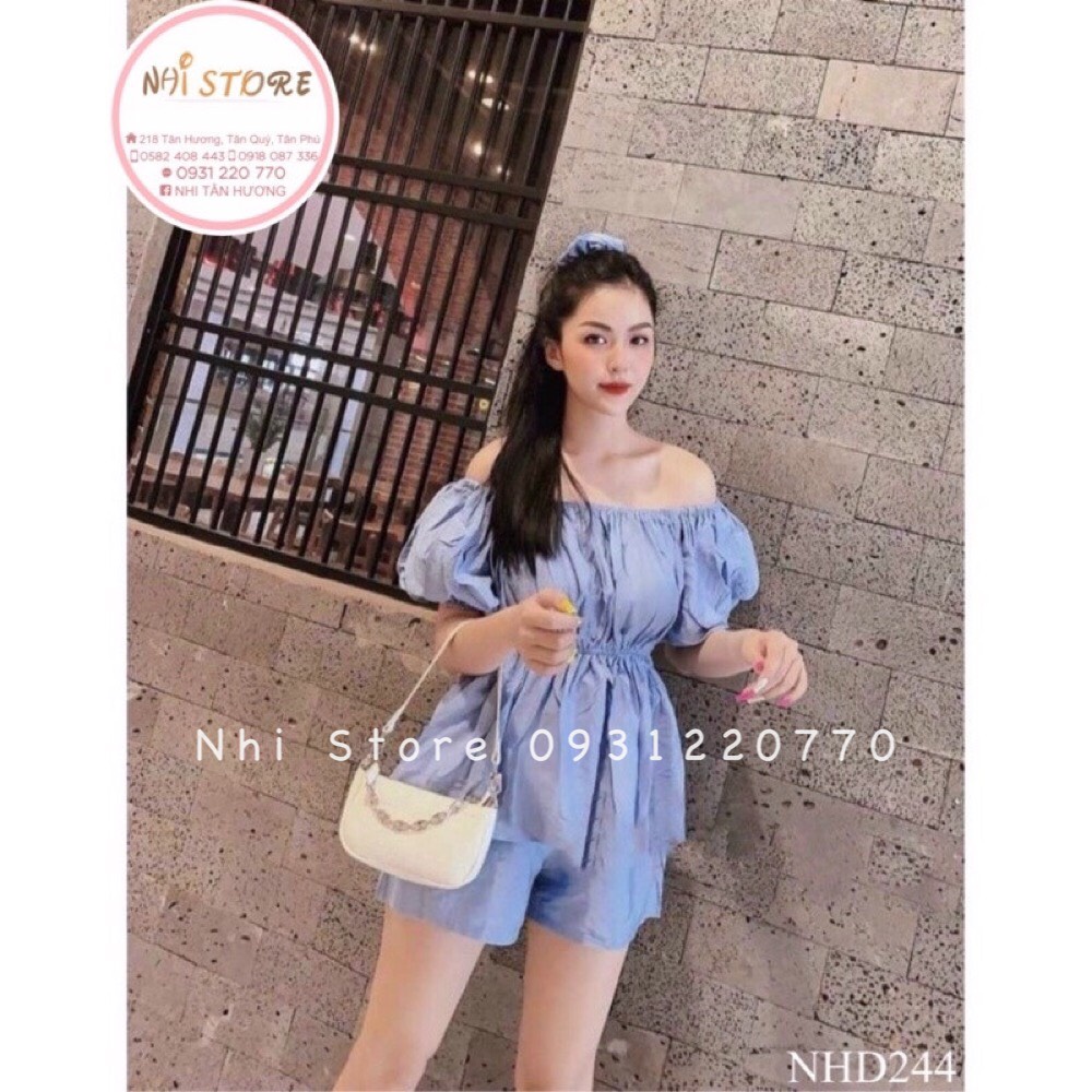 [FREESHIP 50K] Set Bộ Kiểu Nữ NHISTORE Áo Trễ Vai Tay Phồng Bèo Quần Short Frieesize Dưới 57kg