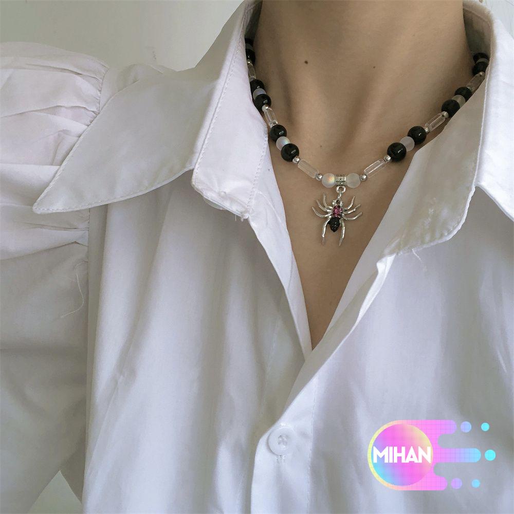 Dây chuyền mặt hình con nhện phối hạt tròn phong cách punk thời trang dành cho nữ