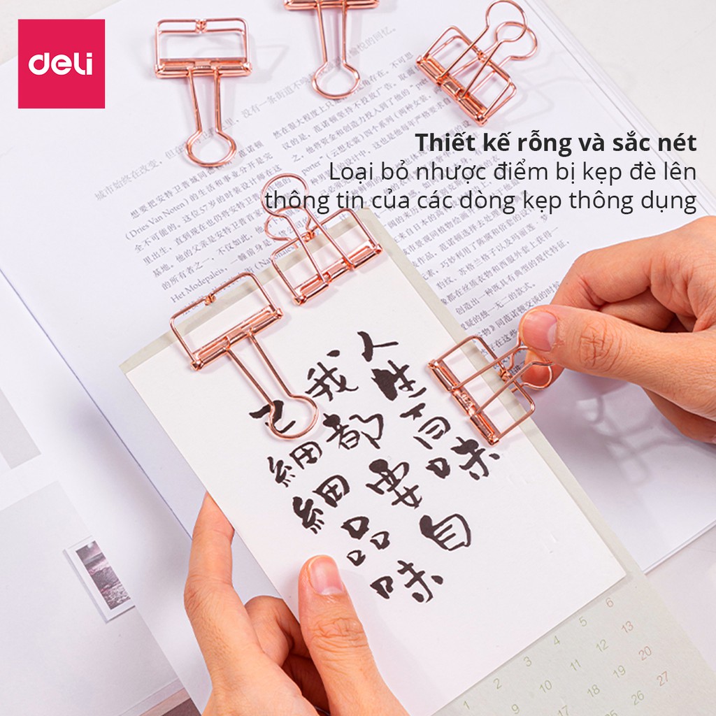 [LIFEMC02BPABAU -10% đơn 250K] Kẹp bướm kim loại văn phòng Deli - Set 6/8 chiếc - Màu vàng hồng - 9414/9415