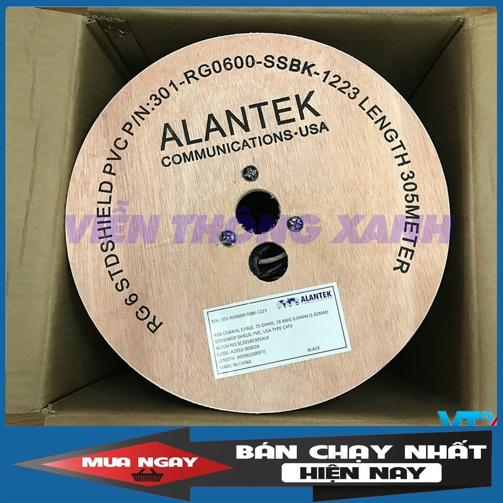 [Giảm Giá] Cáp đồng trục Alantek RG6 có dầu 301-RG060F-SSBK-1223 - Chính Hãng - Chất Lượng Cao