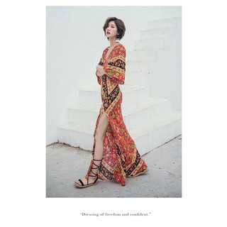 Đầm Maxi Hoa Cổ V Thanh Lịch Cho Nữ