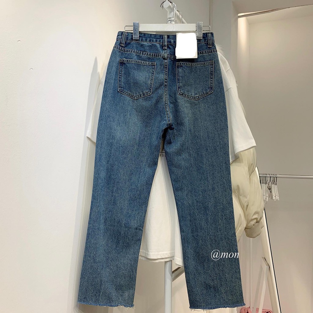 2101349 Quần jeans nữ ống đứng form vừa dáng basic ulzzang màu xanh vintage có size