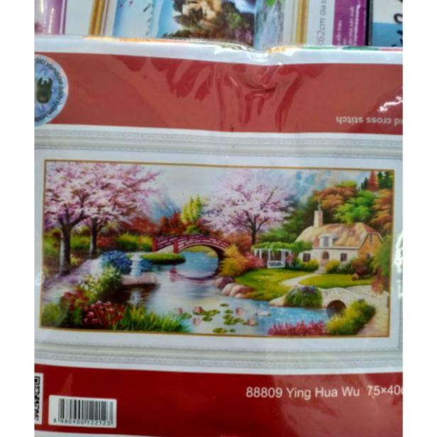 Tranh thêu chữ thập Ngôi nhà mùa xuân kt 75*40 cm (hình thật)