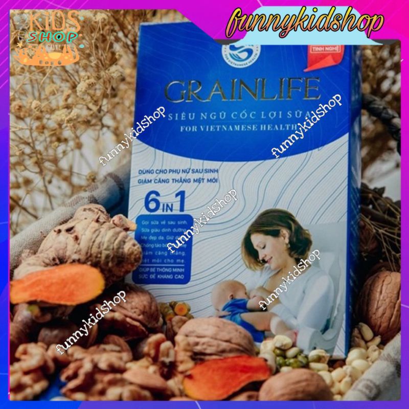 Ngũ Cốc Lợi Sữa Long Liên 6in1, Ngũ cốc lợi sữa grainlife , Ngũ cốc Long Liên Lợi sữa - 14 loại hạt, hộp 500g