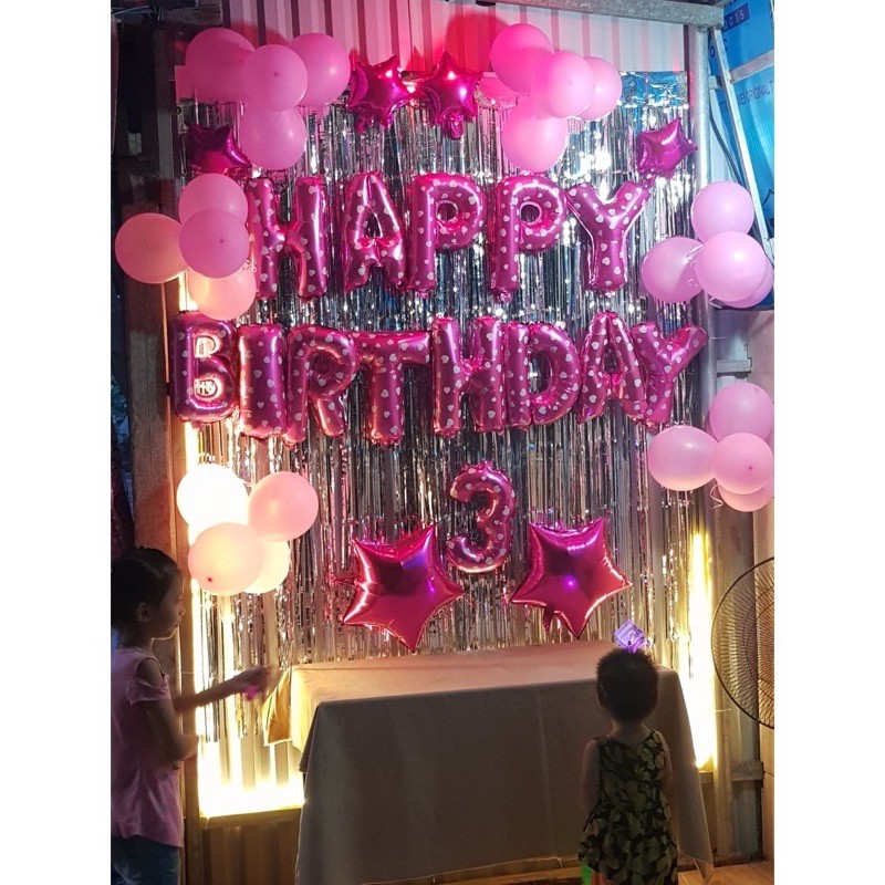 Set Bóng Sinh Nhật  Combo 2 rèm kim tuyến+ Bóng trang trí + chữ happy birthday +… KM