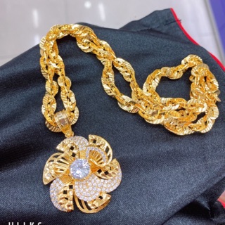 Dây chuyền nữ kiểu xoắn mặt hoa màu vàng 18 cao cấp