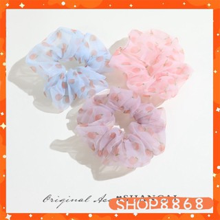 Dây cột tóc lưới scrunchies đào