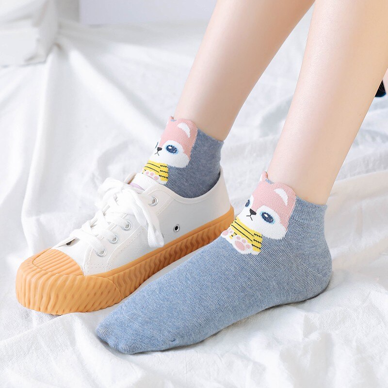 5 Pairs Fashion Cartoon Teddy Bear Funny Bear Happy Women Cotton Short Socks Fashion Students Animal Casual Ankle Socks