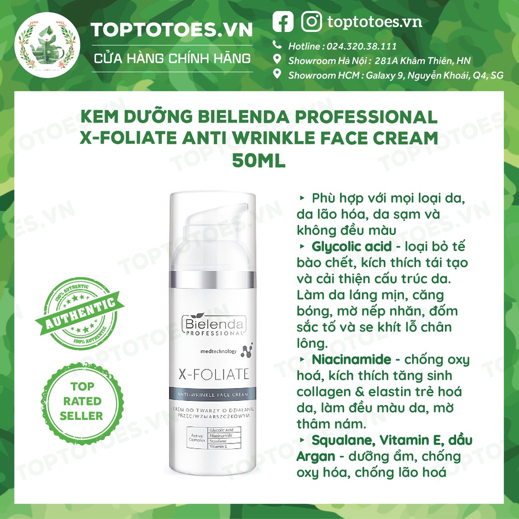 Kem dưỡng trẻ hóa da Bielenda Professional X-Foliate Anti Wrinkle Face Cream dưỡng ẩm và chống lão hoá - 50ml