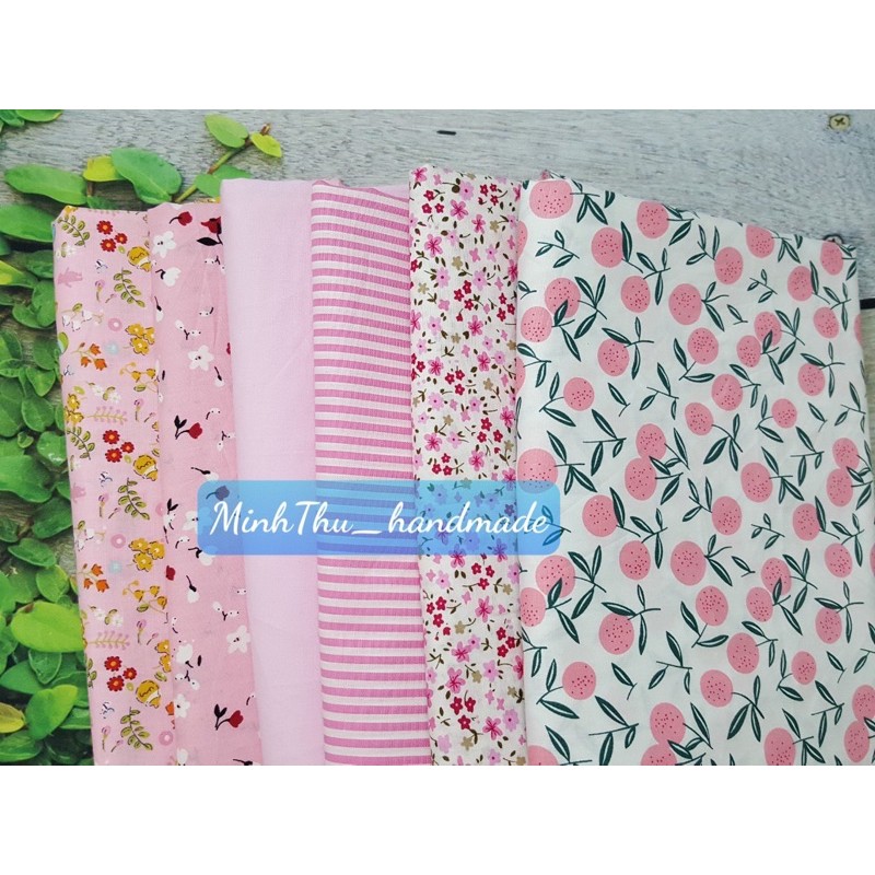 Vải thô basic tone hồng, set 6 mảnh 50*50cm