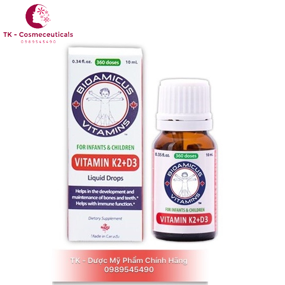 (QUÀ TẶNG) BioAmicus Vitamin D3 K2 Bổ Sung Vitamin D3 Tăng Cường Hấp Thu Calcium Cho Bé - 10ml