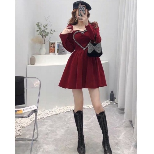 [ảnh thật-sẵn] Váy nhung dáng xoè trái tim siêu xinh | BigBuy360 - bigbuy360.vn