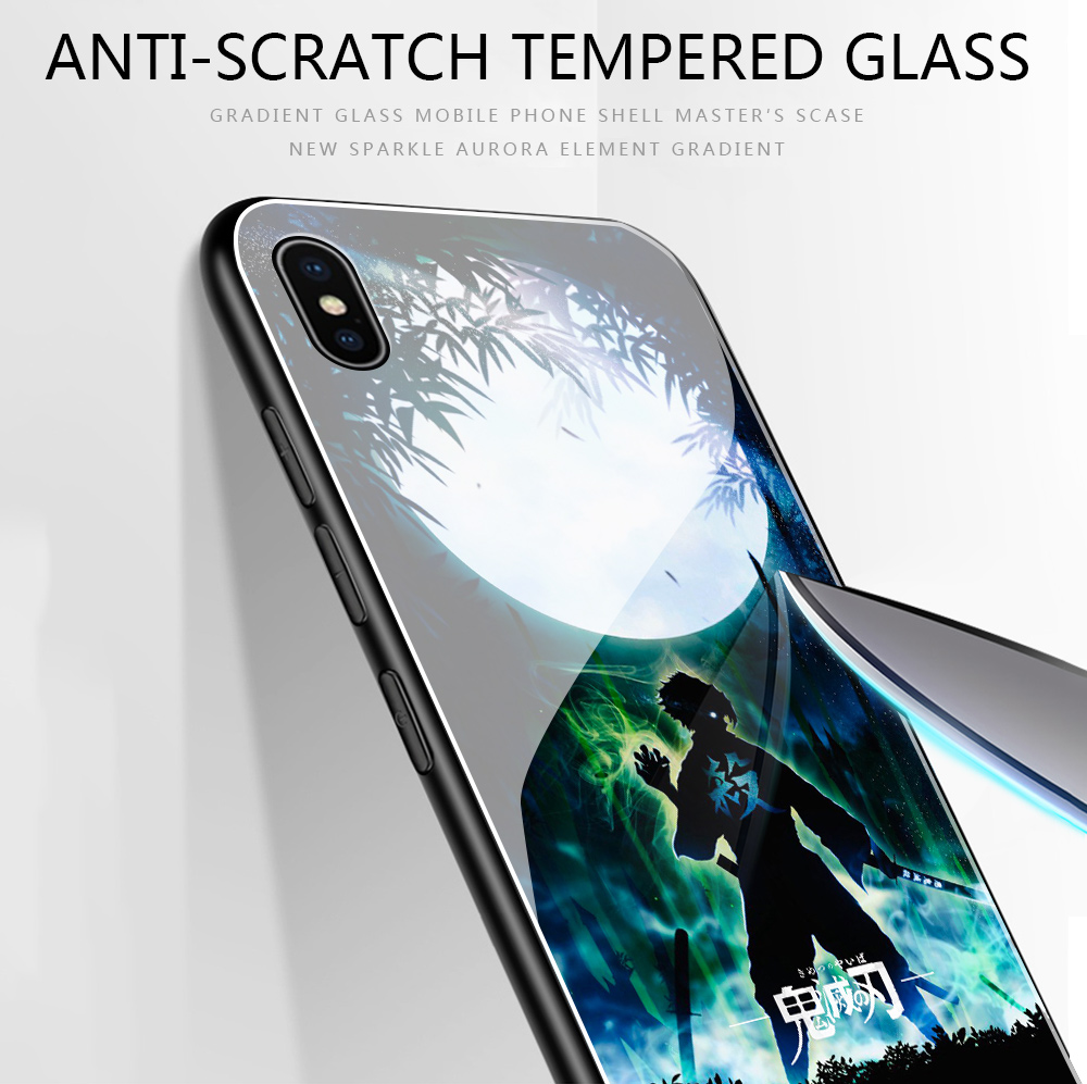 Ốp Điện Thoại Kính Cường Lực In Hình Anime Demon Slayer Cho iPhone XS Max XR 8 7 6 6S Plus X 5 5S