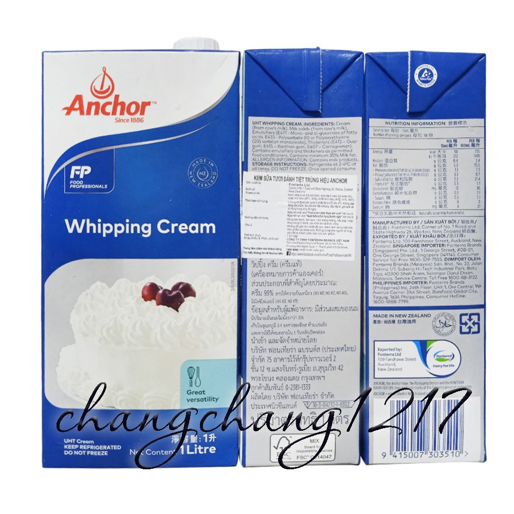 Kem Whipping Cream Anchor Hộp 1 Lít