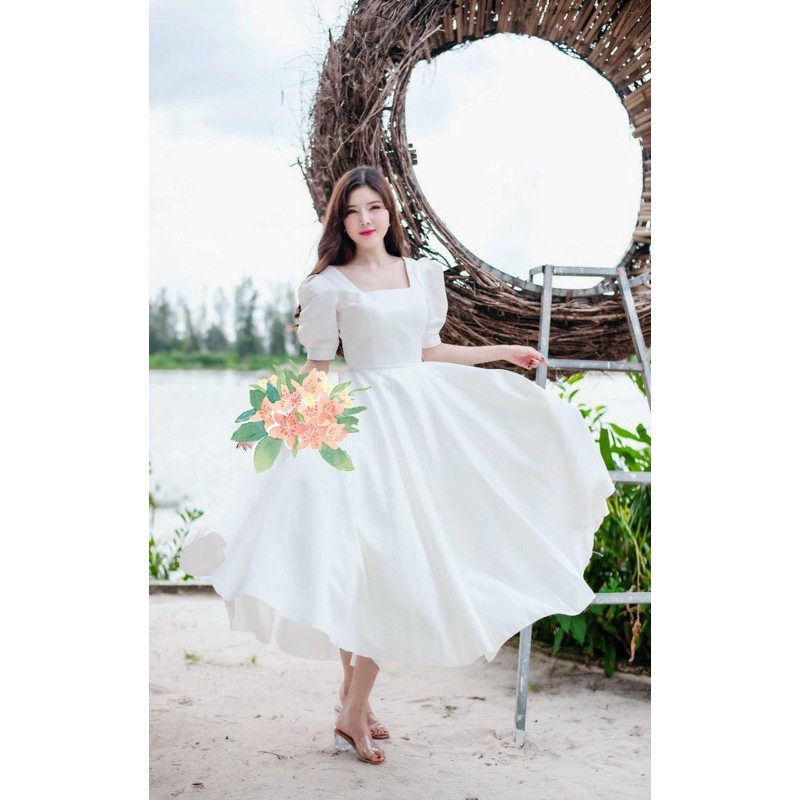 ĐẦM CỔ VUÔNG SẺ LƯNG GỢI CẢM