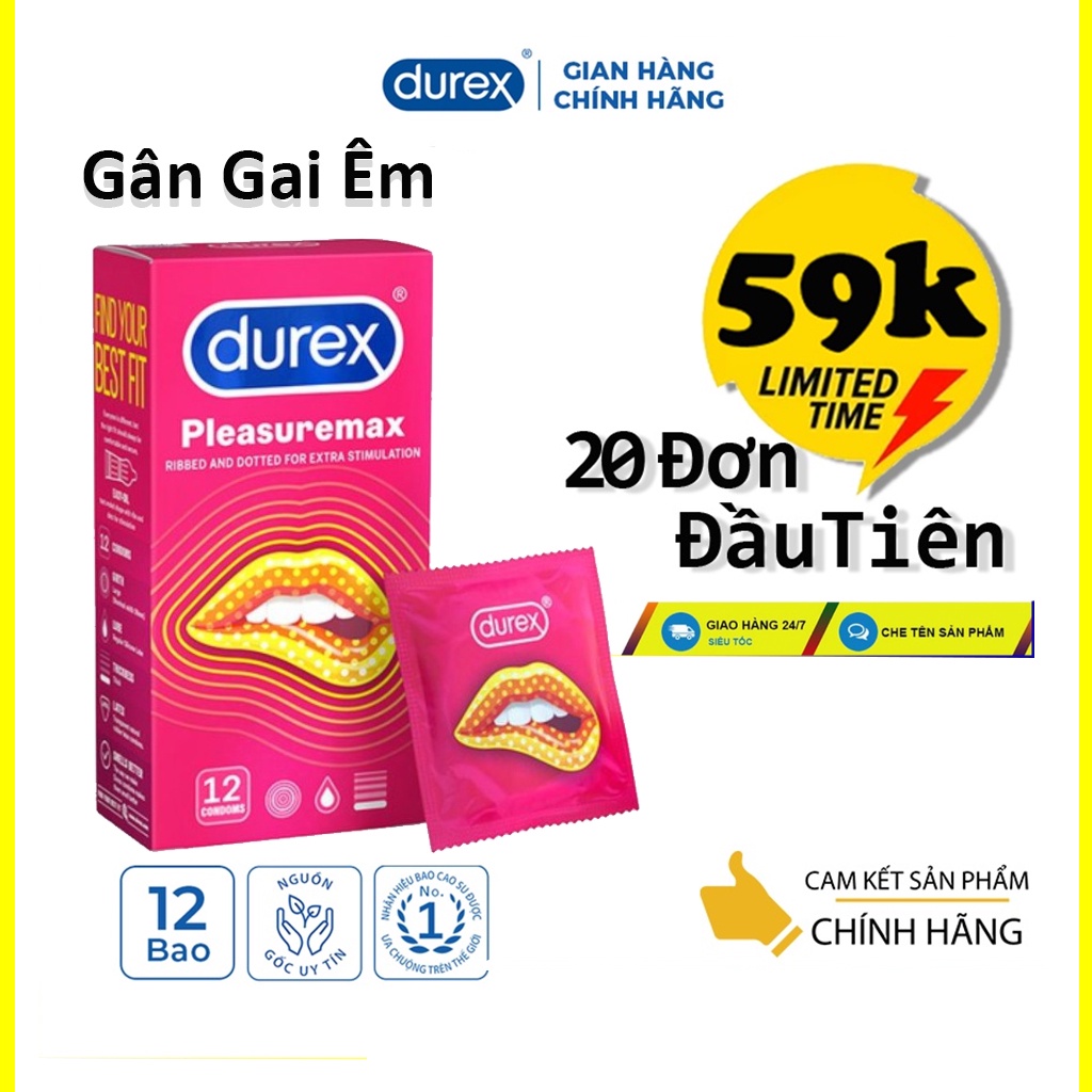 🇧 🇨 🇸 Durex 🌯 Bao cao su gân gai Durex Pleasuremax 12 bao | Bao cao su Durex gai đều, tăng cường hư