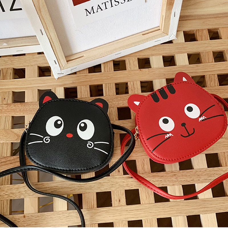 Túi Đeo Vai Da PU Hình Mèo Hoạt Hình Dễ Thương Cho Bé