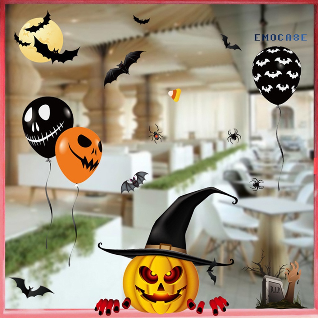 Ny- Nhãn Dán Tường PVC Chống Thấm Nước Họa Tiết Halloween Trang Trí Không Khí Bí Ngô Dơi Ma Haunted House