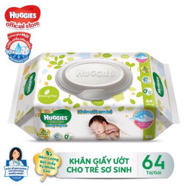 Khăn ướt Huggies không mùi 64 tờ