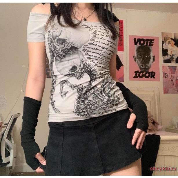 Áo Thun Trễ Vai In Chữ ODokey-Y2K Thời Trang