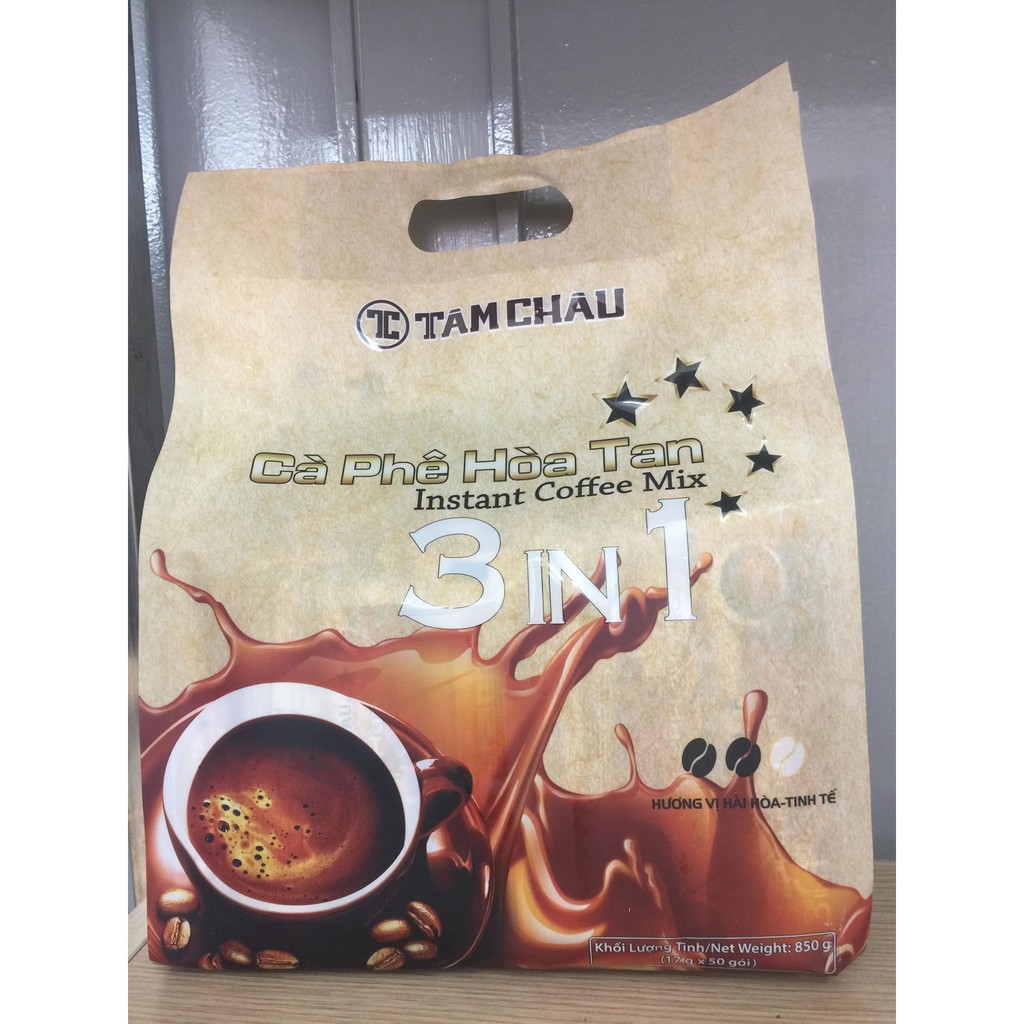 Cà Phê hoà tan 3 trong 1 Tâm Châu gói 850g ( 50 gói/túi)