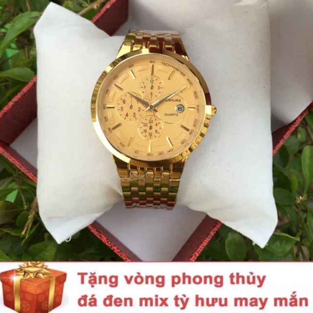 [Cực đẹp]Đồng hồ nam Baishug dây kim loại vàng sang trọng