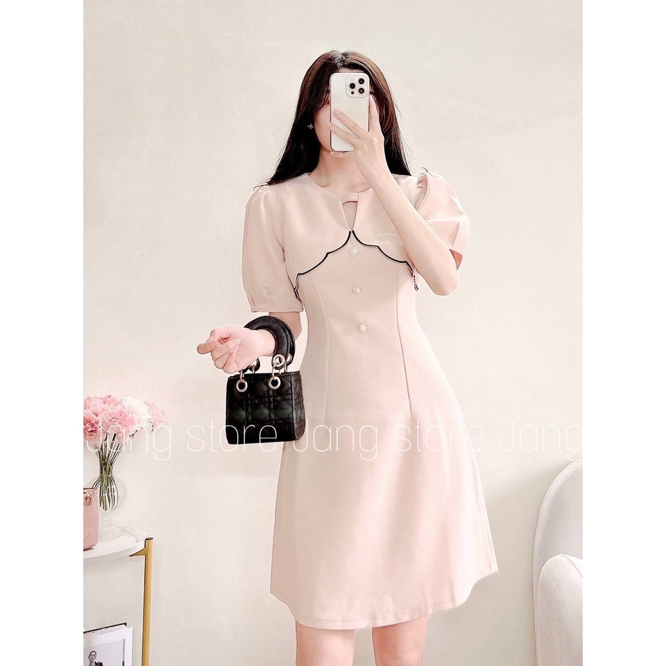 Váy Tiểu Thư Thiết Kế Ôm Eo Tôn Dáng -  Váy Thiết Kế Thanh Lịch Đi Dự Tiệc, Đi Làm, Bo Cổ Tay 2 Màu Đen, Be | BigBuy360 - bigbuy360.vn