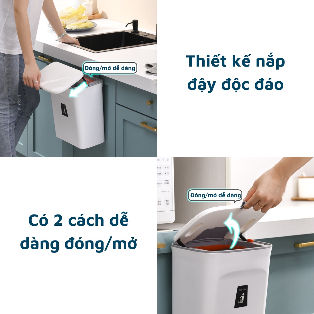 Thùng rác nhựa PVC treo gắn tủ bếp tiện lợi thùng rác văn phòng có nắp đậy thông minh