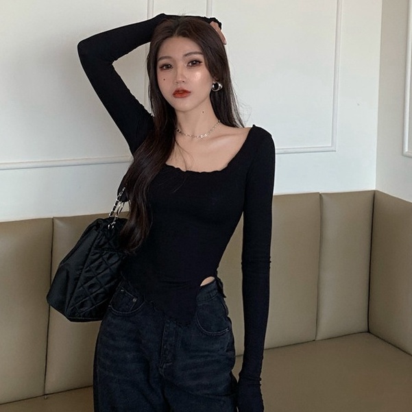 Áo Thun Tay Dài Ôm Dáng Xẻ Tà Thời Trang Mùa Hè Cho Nữ