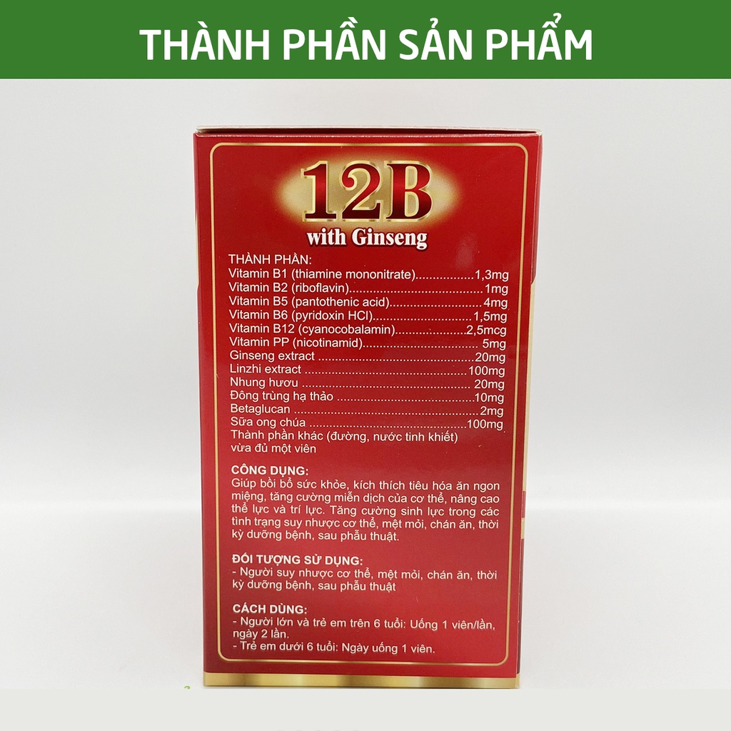 Vitamin tổng hợp 12B With Ginseng bồi bổ cơ thể, tăng sức đề kháng - 100 viên [12B Ginseng]