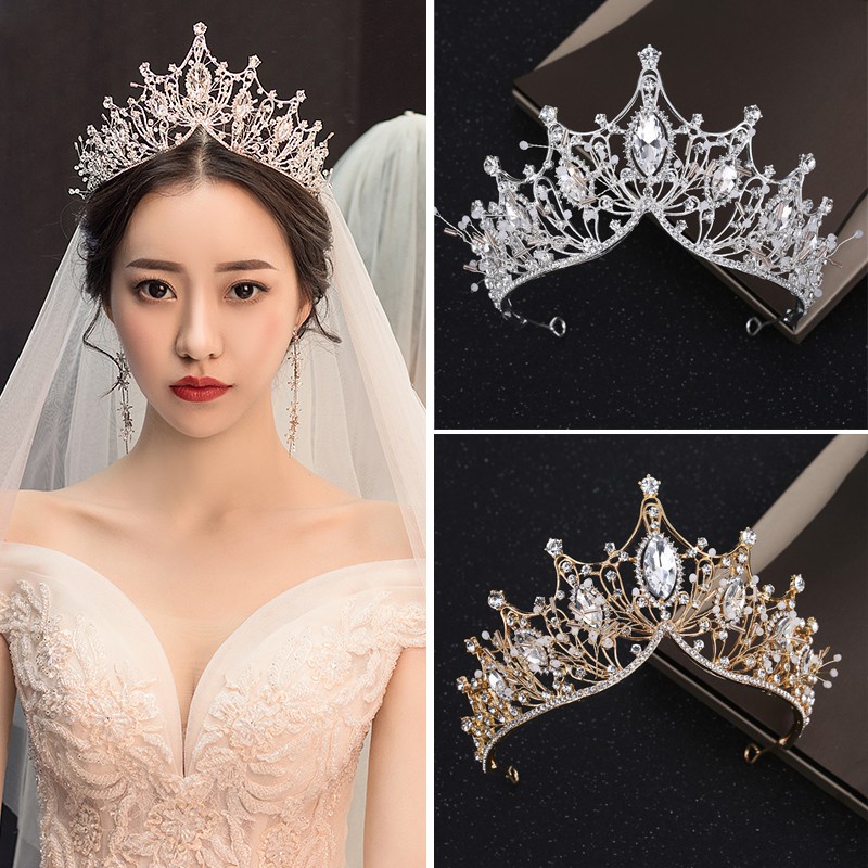 Vương Miện Đính Đá Pha Lê Vàng Có Thể Điều Chỉnh Thời Trang Cho Cô Dâu/Vương Miện