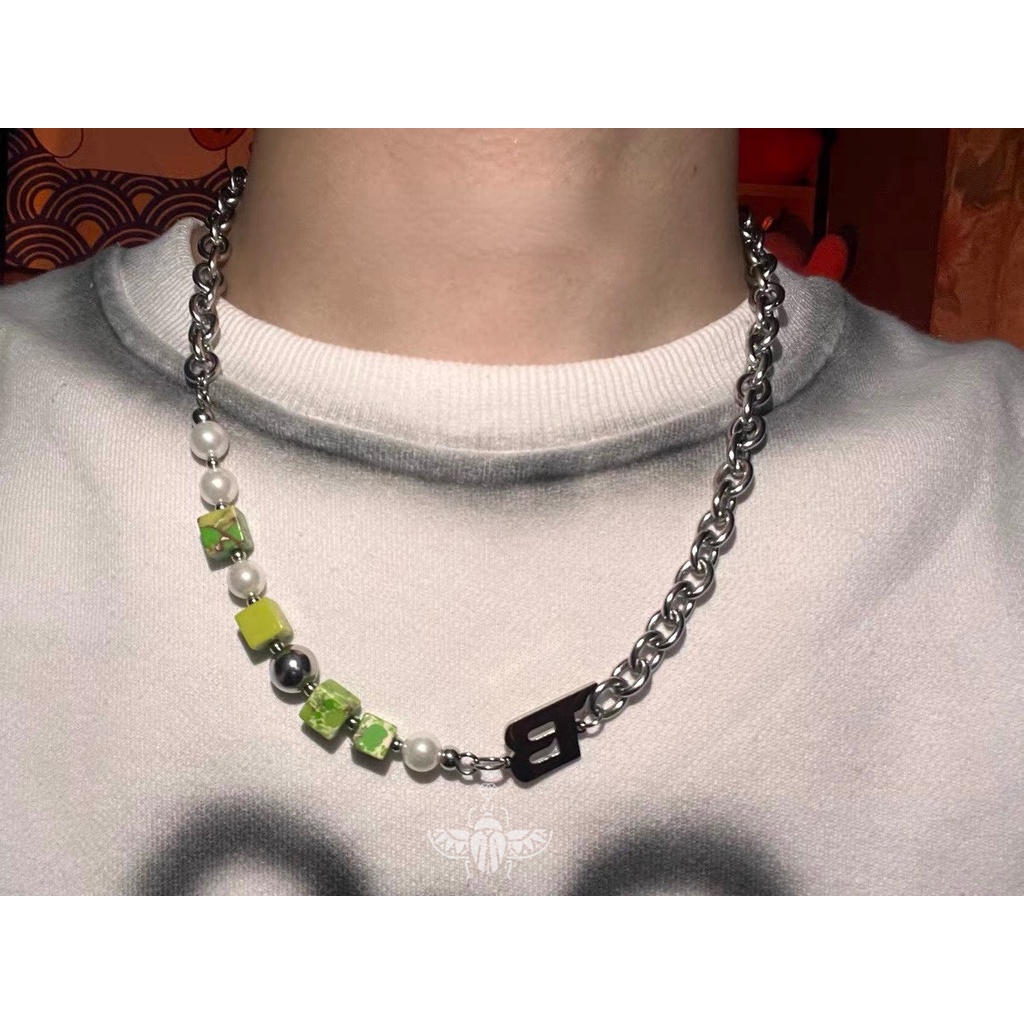 Vòng cổ Chuỗi Hạt Xanh Lá Tươi Mới Mùa Hè 2022 Bằng Thép Không Gỉ Cho Nam Và Nữ