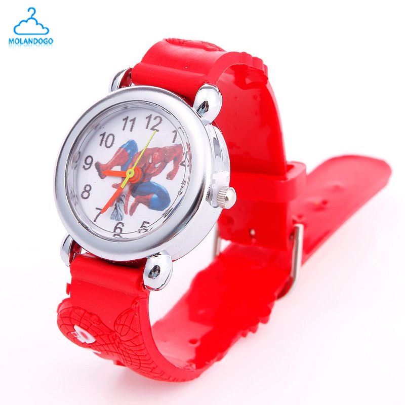 Đồng hồ đeo tay mặt analog quartz làm từ da cao su phong cách spiderman màu xanh dương đỏ thời trang cho bé trai