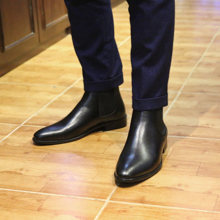 Giày Chelsea boots nam da vân, giày da cao cấp da bò nhập khẩu handmade August shoes AG1M chính hãng bảo hành 12 tháng