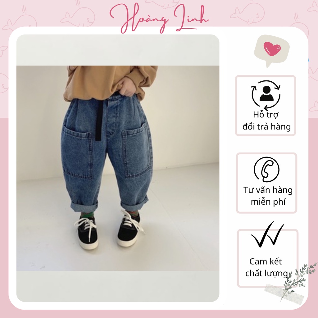 Quần jeans cho bé dáng suông dài phối túi trước và sau quần màu đen, xanh nhạt QD03