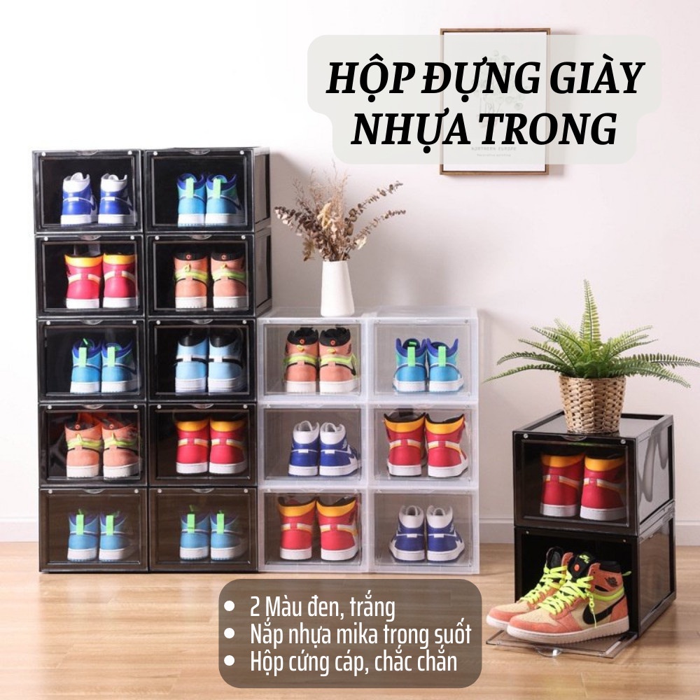 Hộp đựng giày nhựa trong size lớn nắp mở nam châm tiện dụng- Hàng cao cấp
