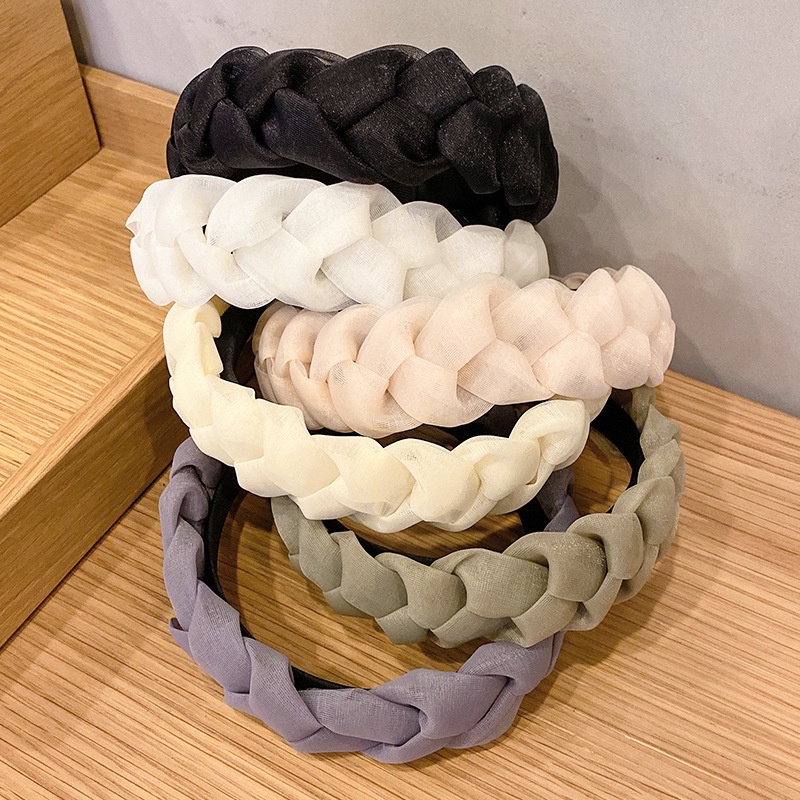 Băng Đô Vải Chiffon Thiết Kế Bện Màu Trơn Phong Cách Retro Thời Trang Cho Nữ