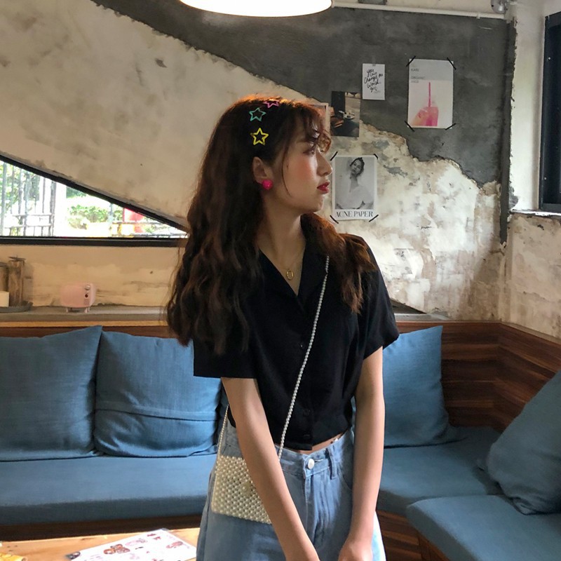 Áo sơ mi voan tay ngắn phong cách Hàn Quốc dành cho nữ