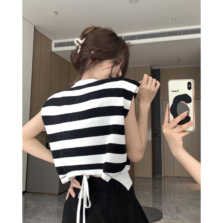 Áo Thun Không Tay Dáng Ôm Kẻ Sọc Gợi Cảm Thời Trang Hàn Quốc Cho Nữ